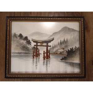 Vintage Japanese Silk Embroidery Framed Art Mountain Scenery Old Asian Artwork